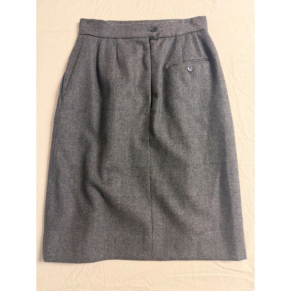 Harold's Vintage Tweed Micro Check Pencil Skirt Brown Gray Wool Blend Size 8